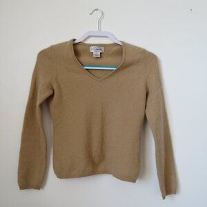 Sutton Studio Cashmere Women's Sweater Tan V-Neck Petite Medium